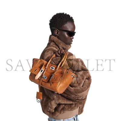 BALENCIAGA WOMEN'S BEL AIR CARRY ALL BAG MINI IN TAN COWBOY 8357322ABP72753 (23.5*17*8cm)